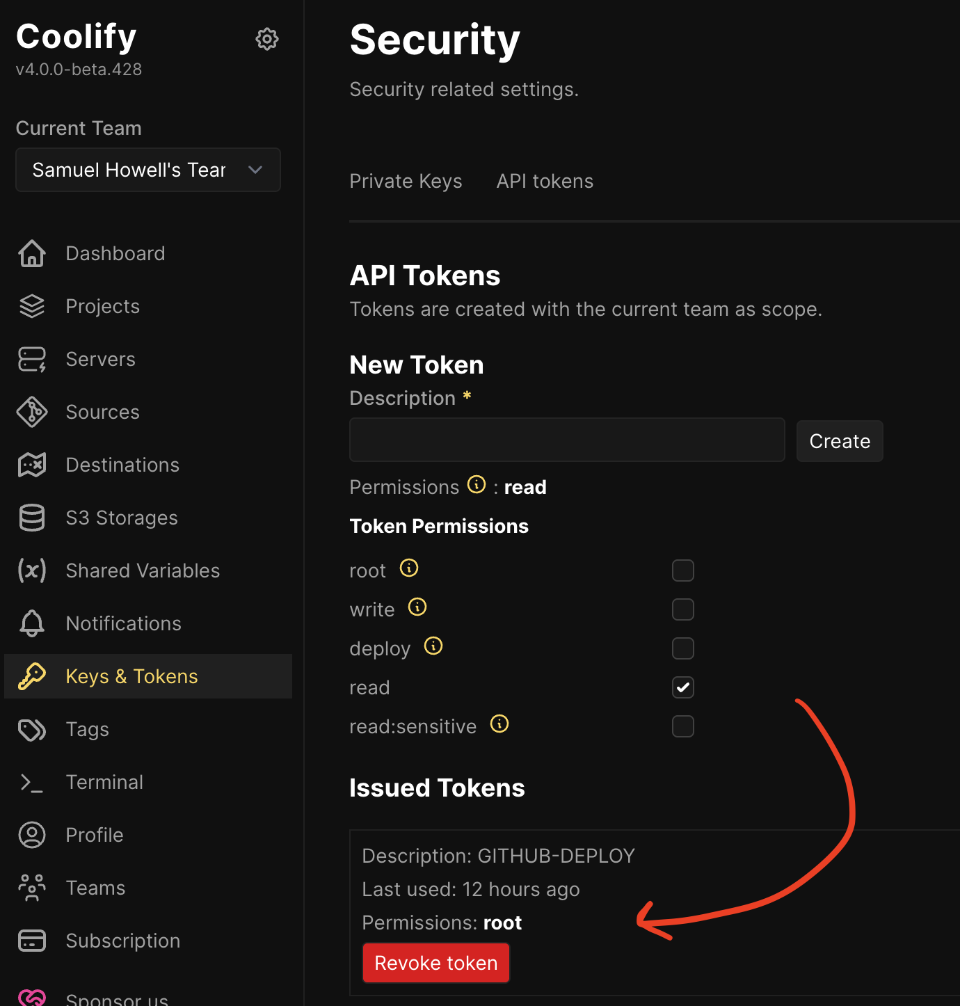 Coolify API Token