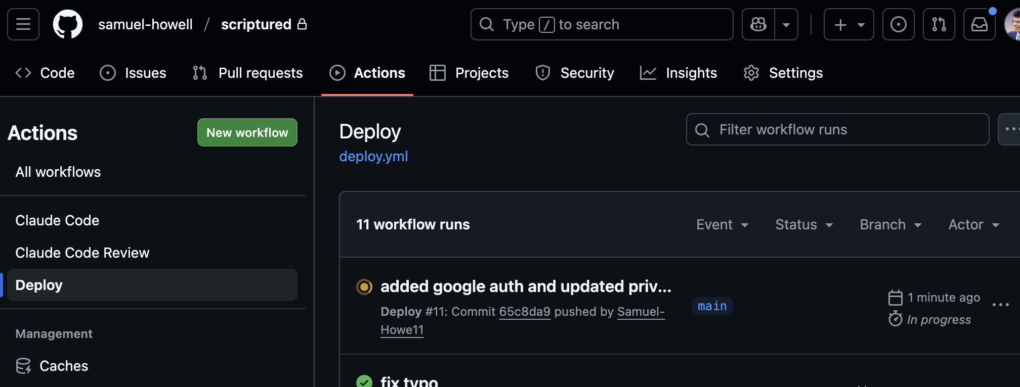 GitHub Actions Running