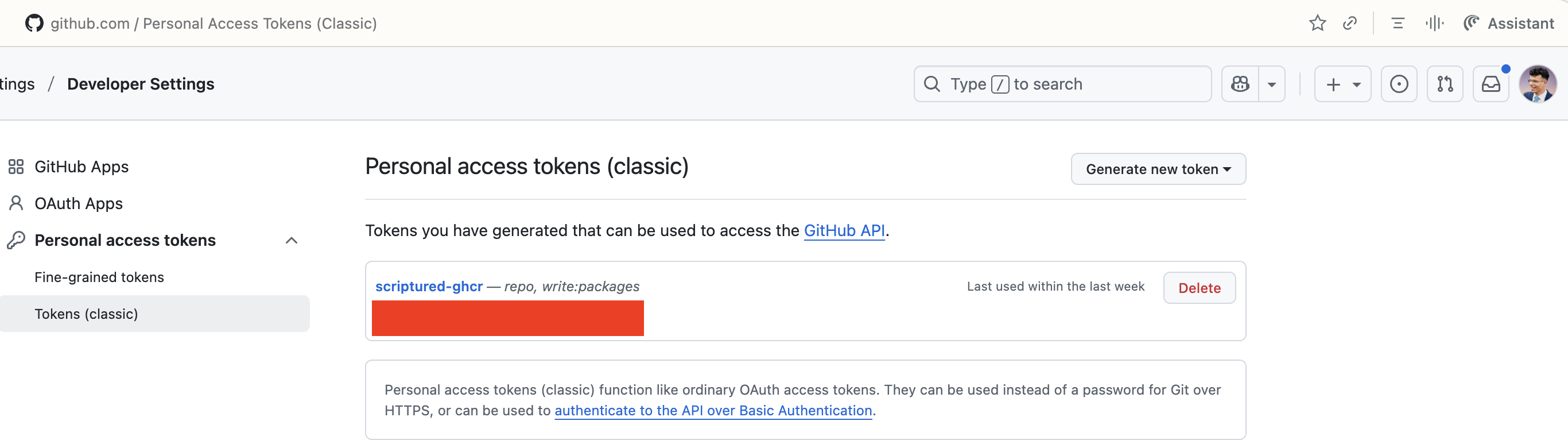 GitHub PAT Settings