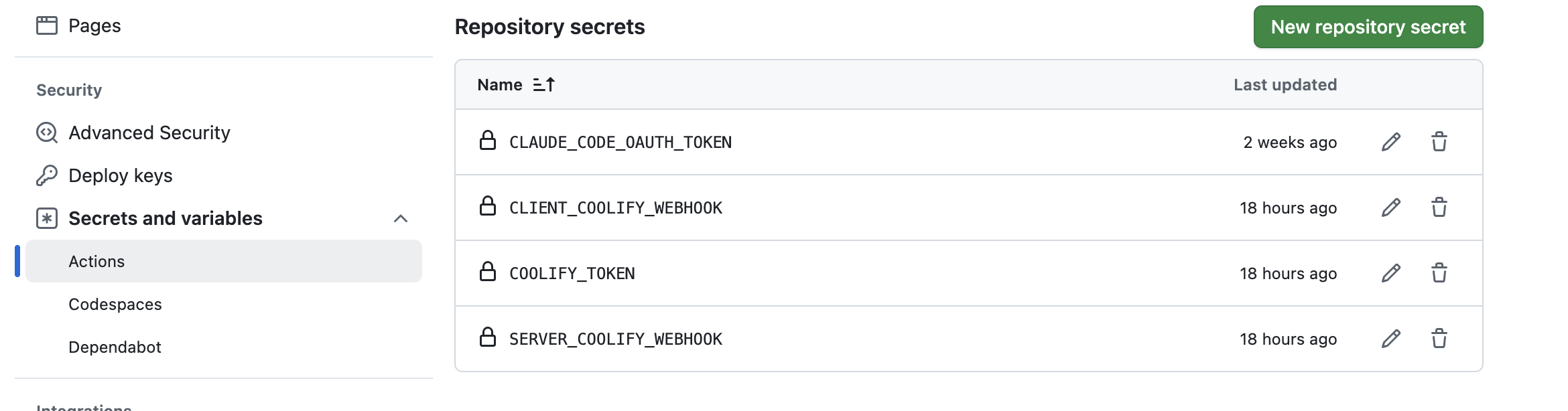 GitHub Repository Secrets